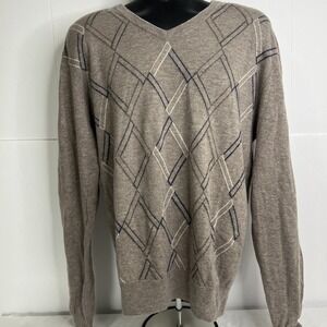 Jos A Bank Executive Collection Sweater Men's Large‎ Beige Argyle Lambs Wool